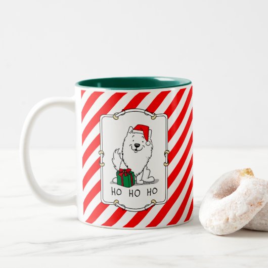 Kerstkerstman: Eskimo Dog HO HO Cute Tweekleurige Koffiemok (Met donut)