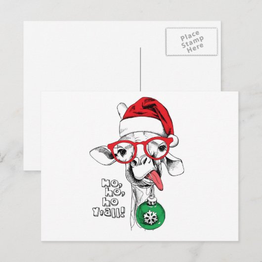 Kerstkerstman Giraffe Feestdagenkaart (Voorkant / Achterkant)
