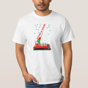 Kerstkerstman in de zeilboot die ik in plaats daar t-shirt
