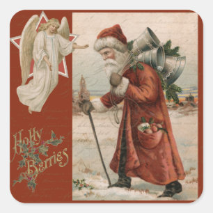Kerstkerstman  kerstman, vader engel-partij vierkante sticker
