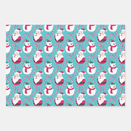 Kerstkerstman met Aqua Background Inpakpapier Vel (Voorkant 3)