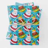 Kerstkerstman met Aqua Background Inpakpapier Vel (In situ)