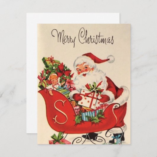  kerstkerstman met kleintje in Sleigh Feestdagenkaart (Voorkant / Achterkant)