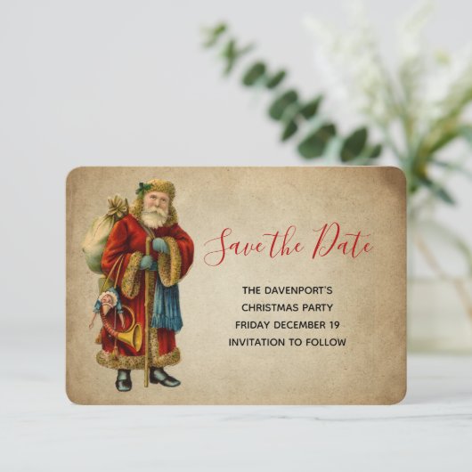 kerstkerstman met ouderdoms kerstfeest save the date (Staand voorkant)