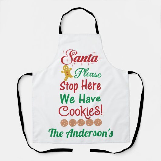 Kerstkerstman Stop hier alsjeblieft met koekjes. Schort (Voorkant)