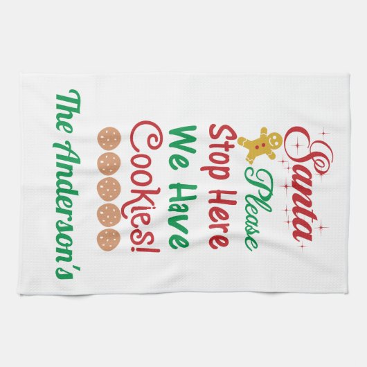 Kerstkerstman Stop hier alsjeblieft met koekjes. Theedoek (Horizontaal)