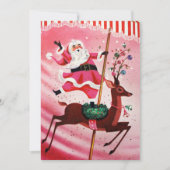 kerstkerstman uit 1950 op rendiercarrousel feestdagenkaart (Voorkant)