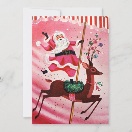  kerstkerstman uit 1950 op rendiercarrousel feestdagenkaart (Voorkant)