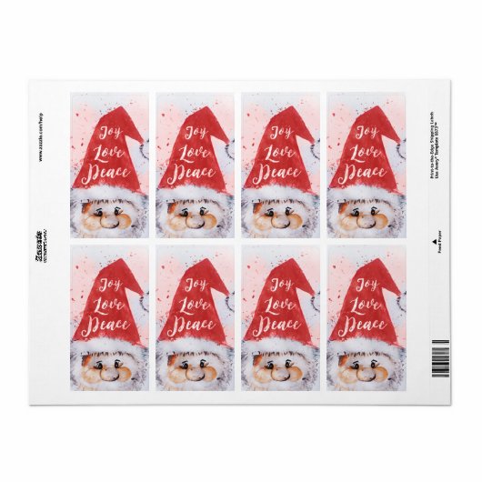 Kerstkerstman waterverf Santa Claus "Joy Love Peac Etiket (Full Sheet)