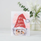 Kerstkerstman waterverf Santa Claus "Joy Love Peac Feestdagenkaart (Staand voorkant)