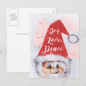 Kerstkerstman waterverf Santa Claus "Joy Love Peac Feestdagenkaart (Voorkant / Achterkant)