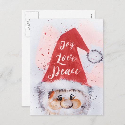 Kerstkerstman waterverf Santa Claus "Joy Love Peac Feestdagenkaart (Voorkant / Achterkant)