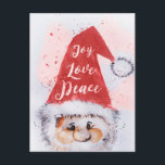 Kerstkerstman waterverf Santa Claus "Joy Love Peac Feestdagenkaart<br><div class="desc">Kerstman waterverf Santa Claus "Joy Love Peace"-woorden, prachtige handbeschilderde vaders Kerstmis, rood pet, schattig heilige Nicolas-gezicht, typografie, inspirerend, trendy kunstwerk, verf, oud, vlekken, borstels, penseelstreken, splatters, tekenen, verfdruppelen, schattig, cartoon, karakter, kleurrijk, romantisch, liefde, winter, feestelijk, modern, seizoen, heiligdom. Veel plezier, vrolijk, traditioneel, Kerstmis, Noel, mystiek, wit, decoratief, illustratie. Rood, koraal,...</div>