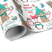 KerstKerstmis, Beren en pinguïns op maat Cadeaupapier (Rol Hoek)