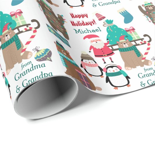 KerstKerstmis, Beren en pinguïns op maat Cadeaupapier (Rol Hoek)