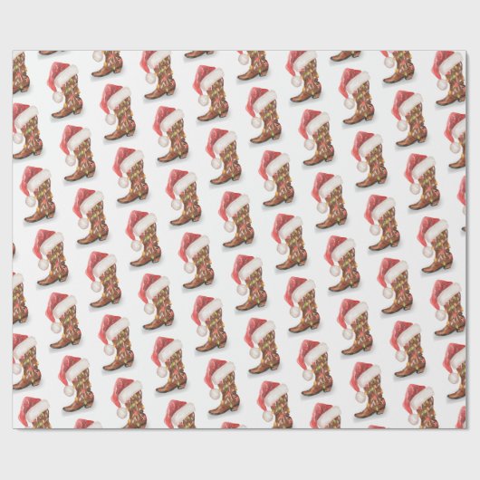Kerstkerstpapier met cowboy boot Santa Hat Cadeaupapier (Vlak)