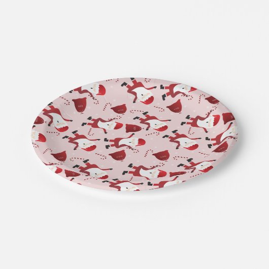 Kerstkerstpatroonsnoepjes rood papieren bordje (Gekanteld)