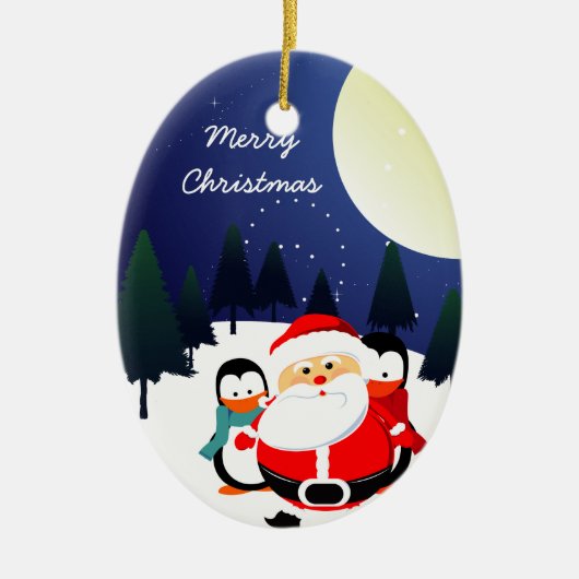Kerstkerstsieraad met lul en pinguïns keramisch ornament (Voorkant)