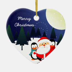 Kerstkerstsieraad met lul en pinguïns keramisch ornament