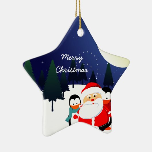 Kerstkerstsieraad met lul en pinguïns keramisch ornament (Rechts)