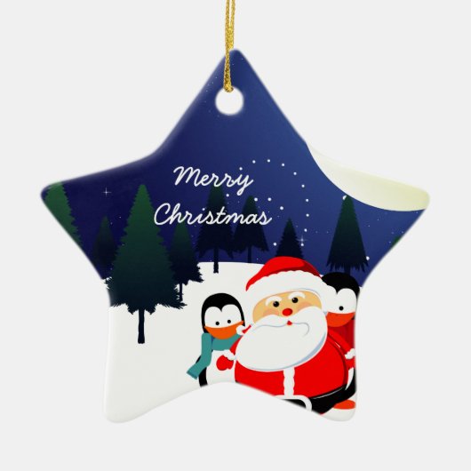 Kerstkerstsieraad met lul en pinguïns keramisch ornament (Voorkant)