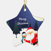 Kerstkerstsieraad met lul en pinguïns keramisch ornament (Links)