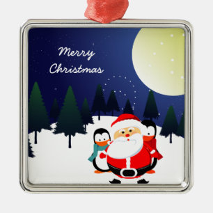 Kerstkerstsieraad met lul en pinguïns metalen ornament