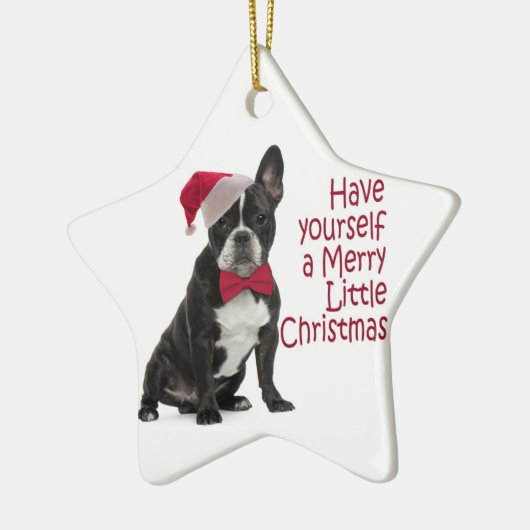 Kerstkerstsieraad van Santa Frenchie Keramisch Ornament (Links)