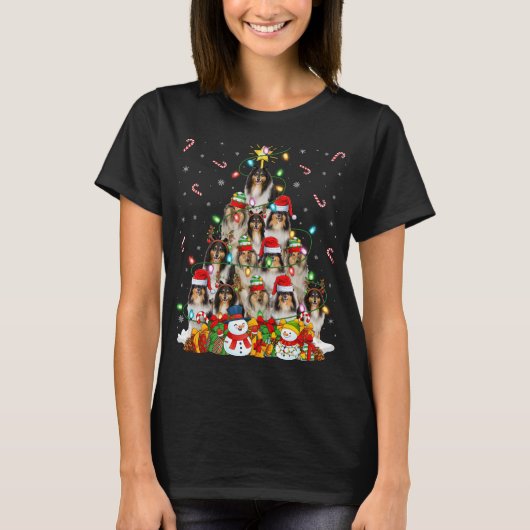 Kerstkerstverlichting voor de kerstman, ruw collie t-shirt (Voorkant)