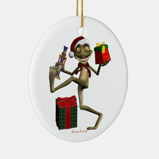 Kerstkerstversiering met Feestdagen van Santa Frog Keramisch Ornament (Rechts)