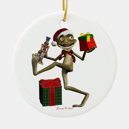 Kerstkerstversiering met Feestdagen van Santa Frog Keramisch Ornament (Voorkant)