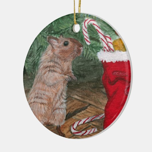 Kerstkerstversiering met Snoep Gerbil Keramisch Ornament (Links)