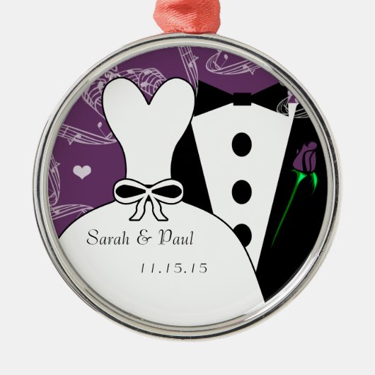 Kerstkerstversiering met Tux- en Gown Wedding Metalen Ornament (Voorkant)