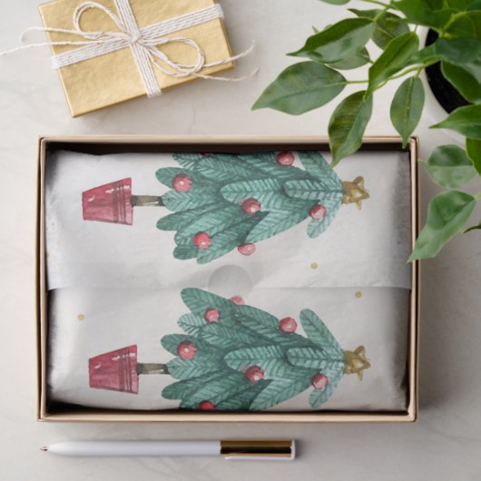 KerstkerstWaterverf GoldI-ontwerp 6 Tissuepapier (Geschenk)