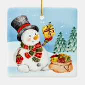 Kerstkerstwinters Snowman Ceramic Ornament (Achterkant)