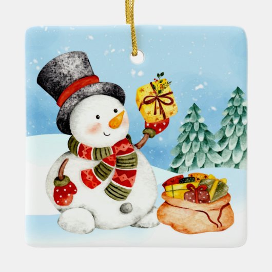 Kerstkerstwinters Snowman Ceramic Ornament (Voorkant)