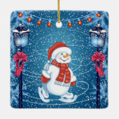 KerstkerstWintery Snowman Keramisch Ornament (Achterkant)