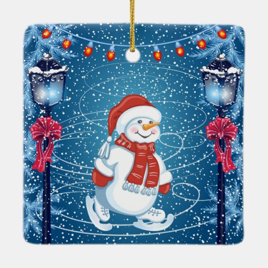 KerstkerstWintery Snowman Keramisch Ornament (Achterkant)