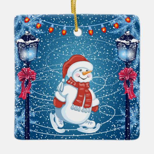 KerstkerstWintery Snowman Keramisch Ornament (Voorkant)