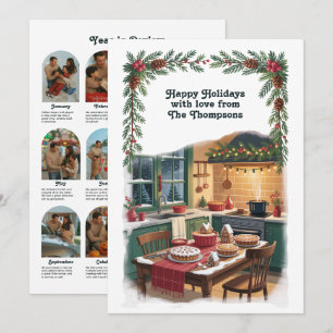 Kerstkeuken Familie Kerstmis Jaaroverzicht Feestdagenkaart