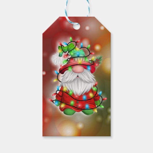 kerstkeuken Gnome Holiday Lights Cadeaulabel (Voorkant)