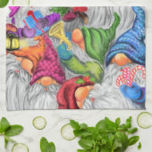 Kerstkeuken Happy Gnomen Party Theedoek (Gevouwen)