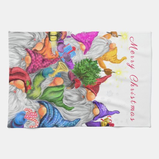 Kerstkeuken Happy Gnomen Party Theedoek (Horizontaal)