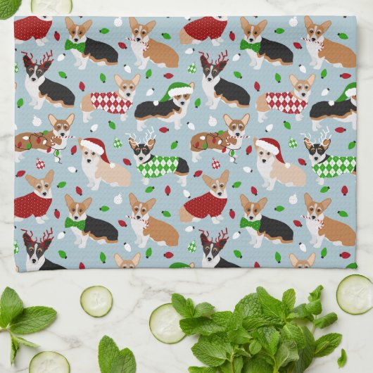 Kerstkeuken met Corgi Dogs Theedoek (Gevouwen)