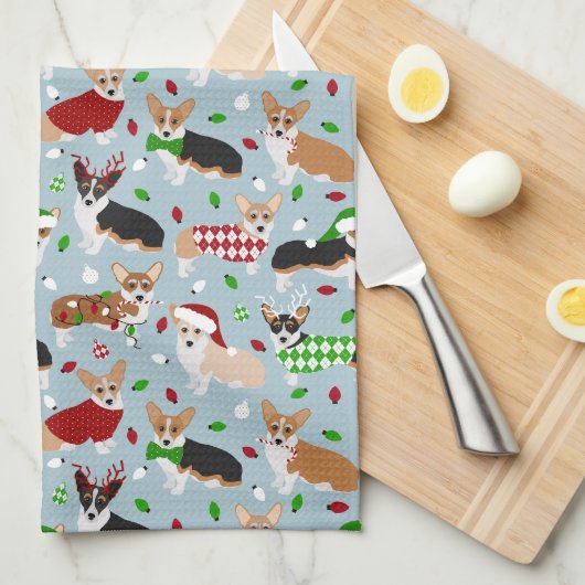 Kerstkeuken met Corgi Dogs Theedoek (Quarter Fold)