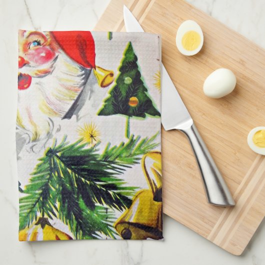 kerstkeuken met een Retro Style en een kersthandd Theedoek (Quarter Fold)