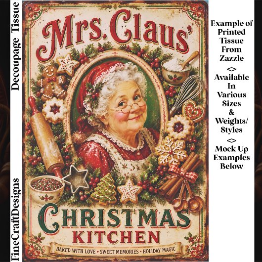 Kerstkeuken Retro Kerstbord FQ5 Decoupage Tissuepapier