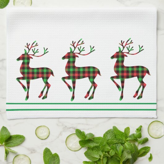 Kerstkeuken Rood en groen geblazen deer Theedoek (Gevouwen)