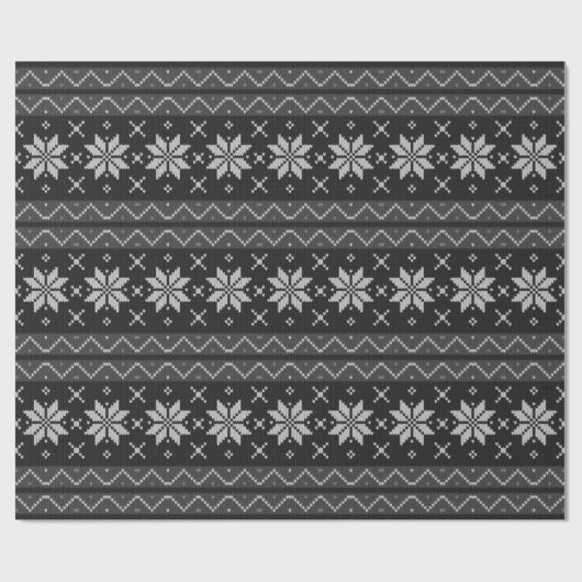 kerstkeuken Scandinavian Knit Black Grey Cadeaupapier (Vlak)