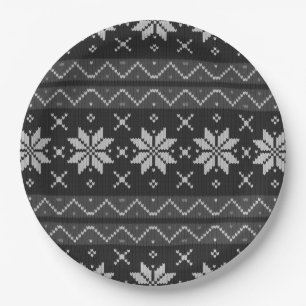 kerstkeuken Scandinavian Knit Black Grey Papieren Bordje